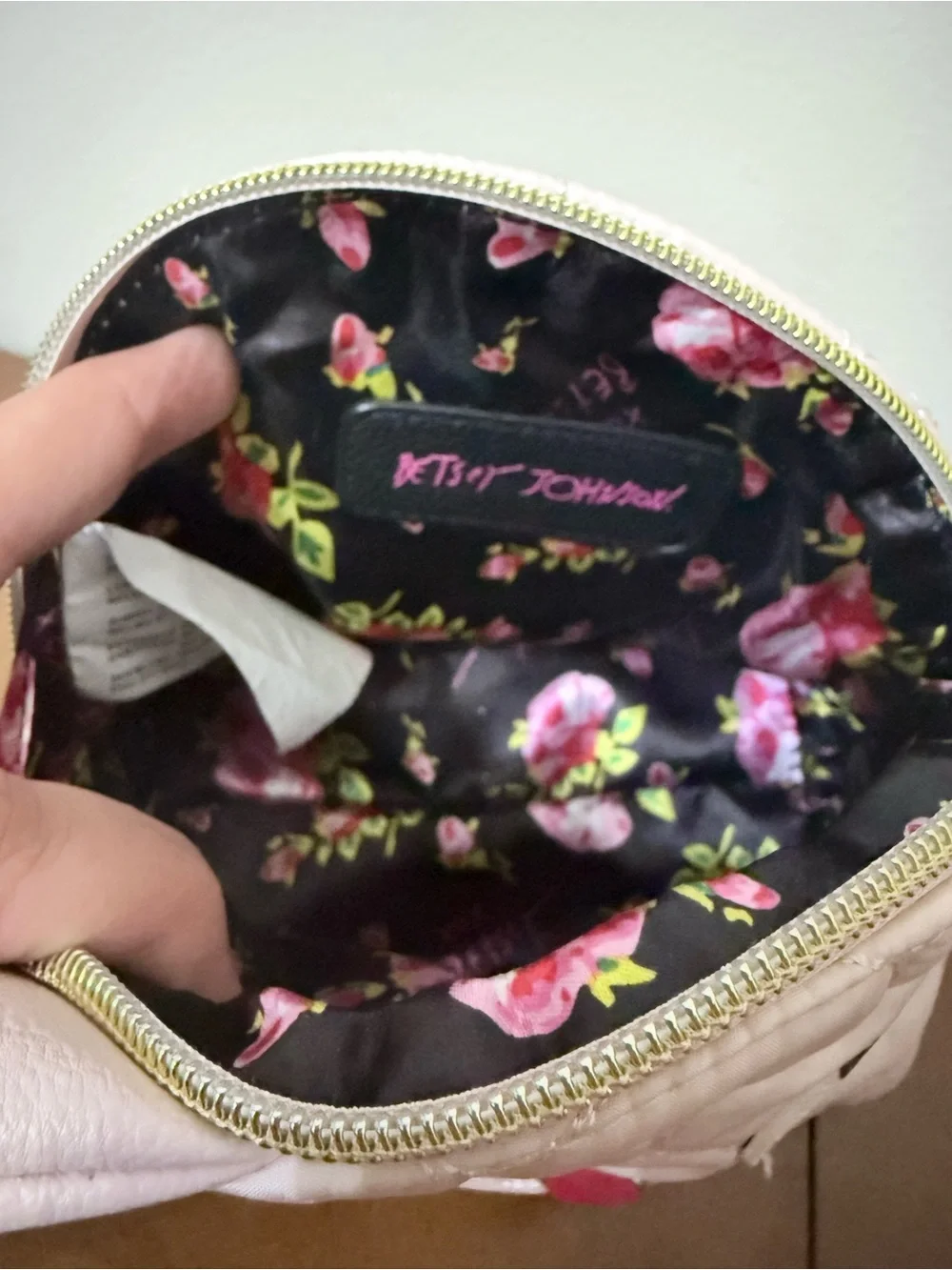 Betsey Johnson Quilted Hearts Pink Cat Make Up Accessory Bag